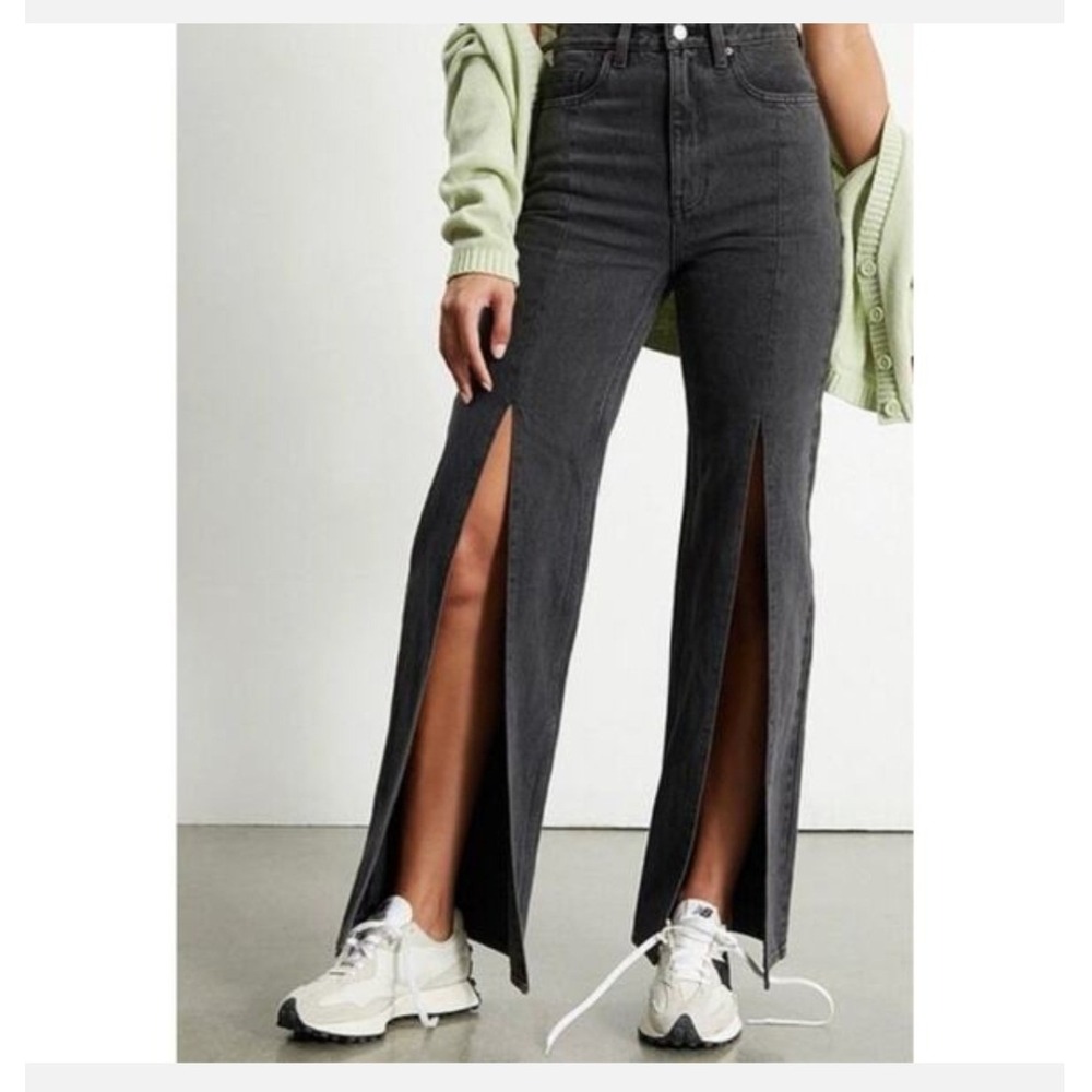 PacSun 90s Boyfriend Jeans Washed Black Front Slit High Rise Size 25